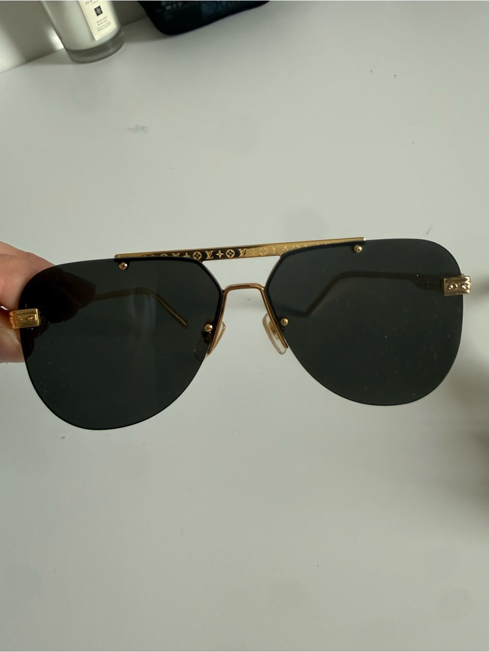 Louis Vuitton Gold Frame Black Lens Sunglasses